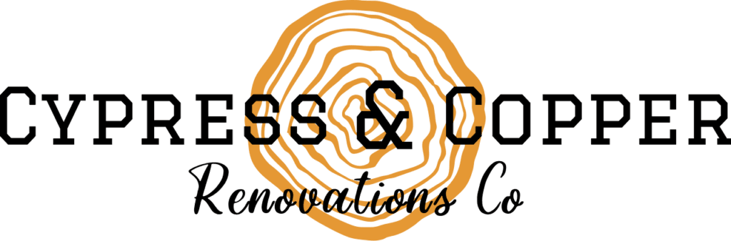 Cypress Copper Renovations Co. logo with transparent background, featuring elegant copper-colored text and design elements.